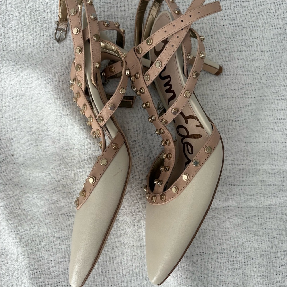 Sam Edelman Beige Studded 3 row Strappy Heels - Picture 6 of 7